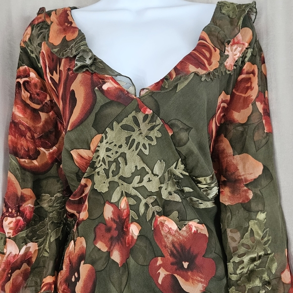 NWOT JohnPaulRichard green & orange floral silk blouse top Womens Large - Picture 5 of 6